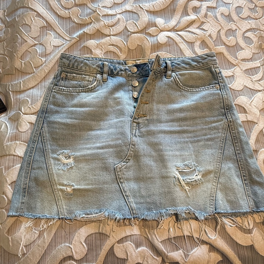We The Free Denim Blue Distressed Mini Skirt